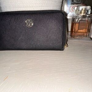 Tory Burch Black Clutch with Gold Emblem
